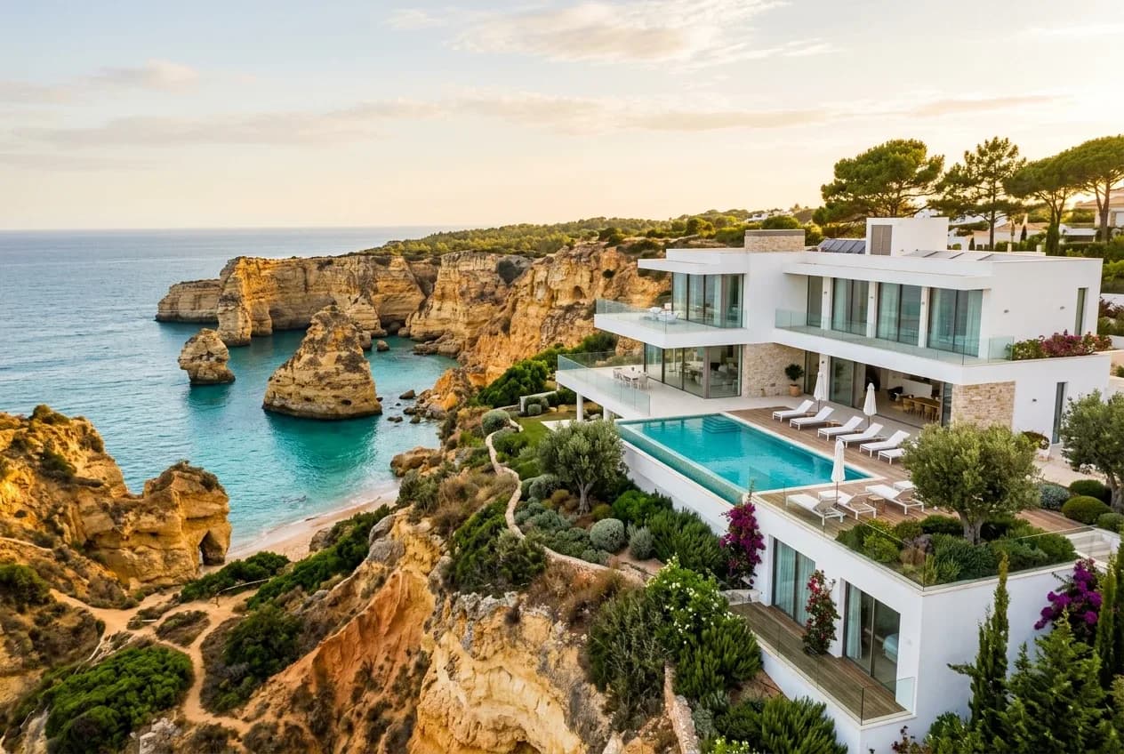 Résidence neuve avec piscine au-dessus des falaises dorées de l’Algarve