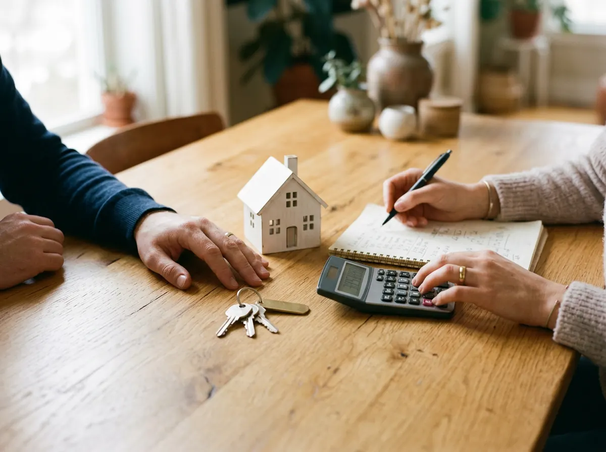 Un couple prépare le financement de son logement neuf avec une calculatrice