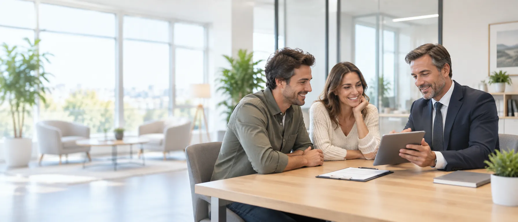 Un conseiller Quanty Promotion étudie un projet avec un couple