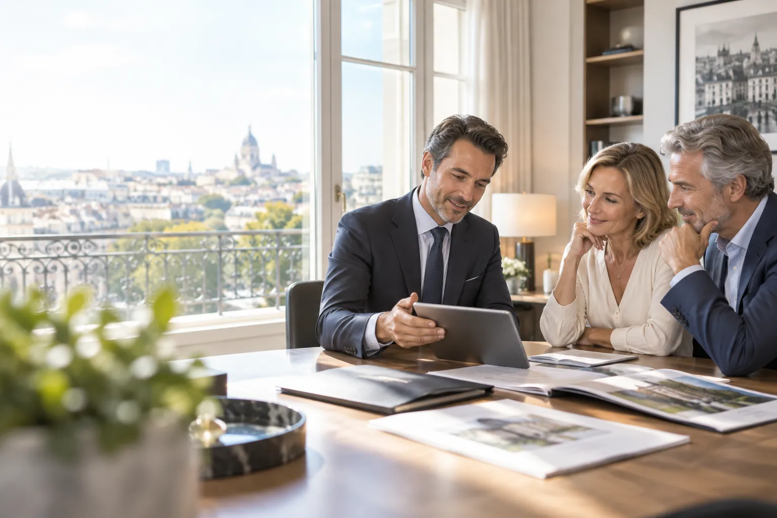 Un conseiller Quanty Promotion présente des stratégies d’investissement à un couple